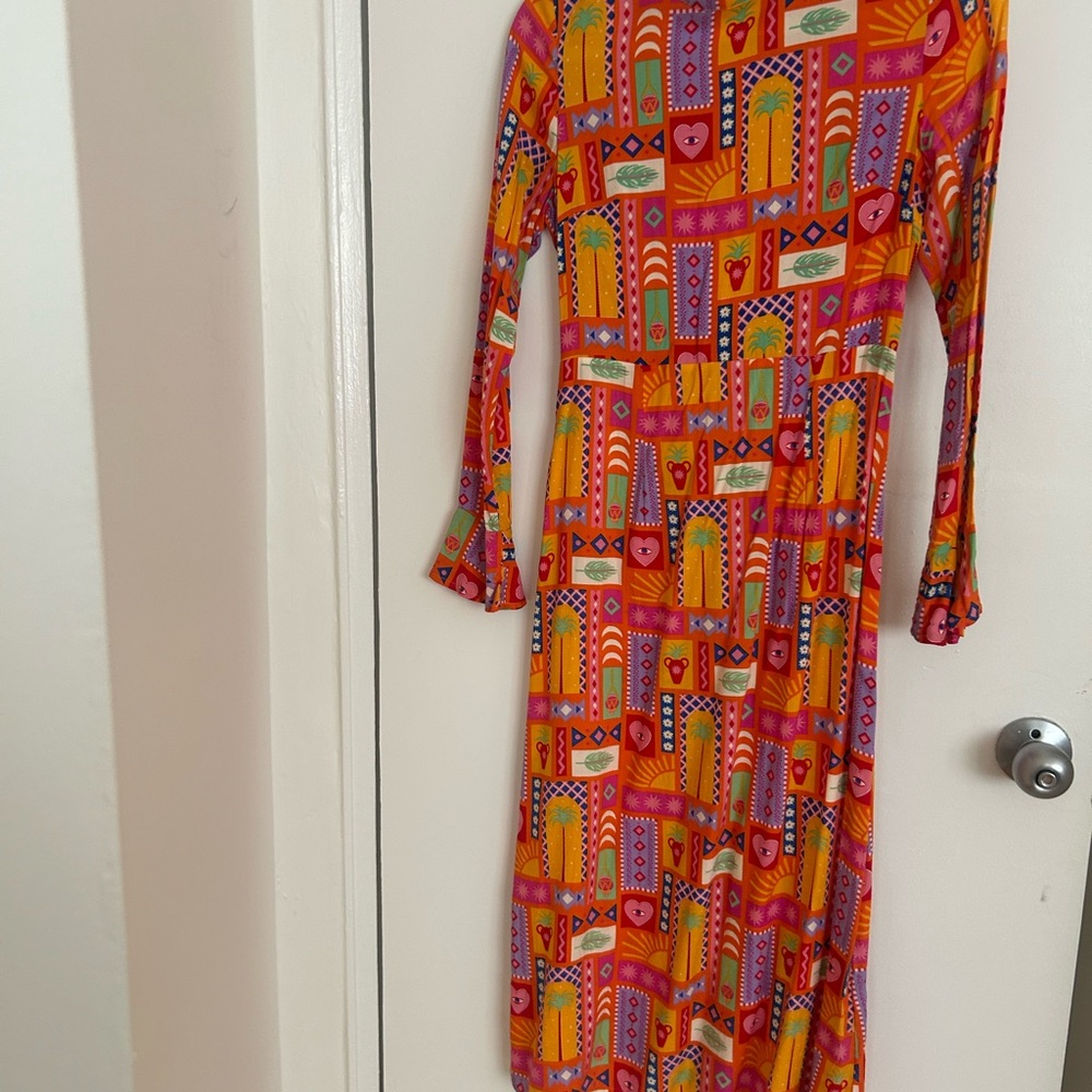 Never Fully Dressed Orange Yellow Bell Sleeve Sheath Dress
